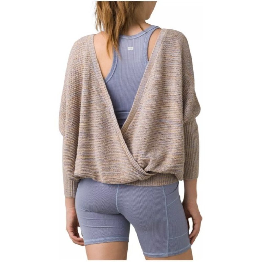 Prana Sz M Beige Coronet Sweater Relaxed Fit Yoga Sweater Open Back